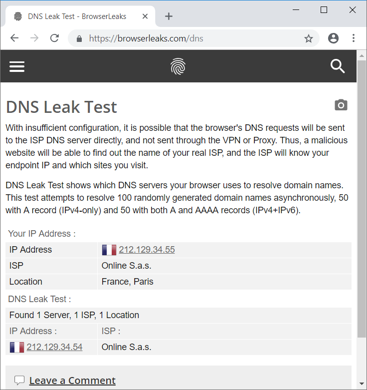 No DNS leak detected
